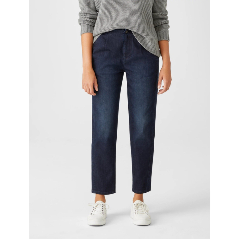 Eileen Fisher Organic Cotton Stretch Tapered Lantern Pants Jeans Womens 8 Blue